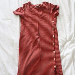 Short Sleeve Vibrant Stripes Midi Dress